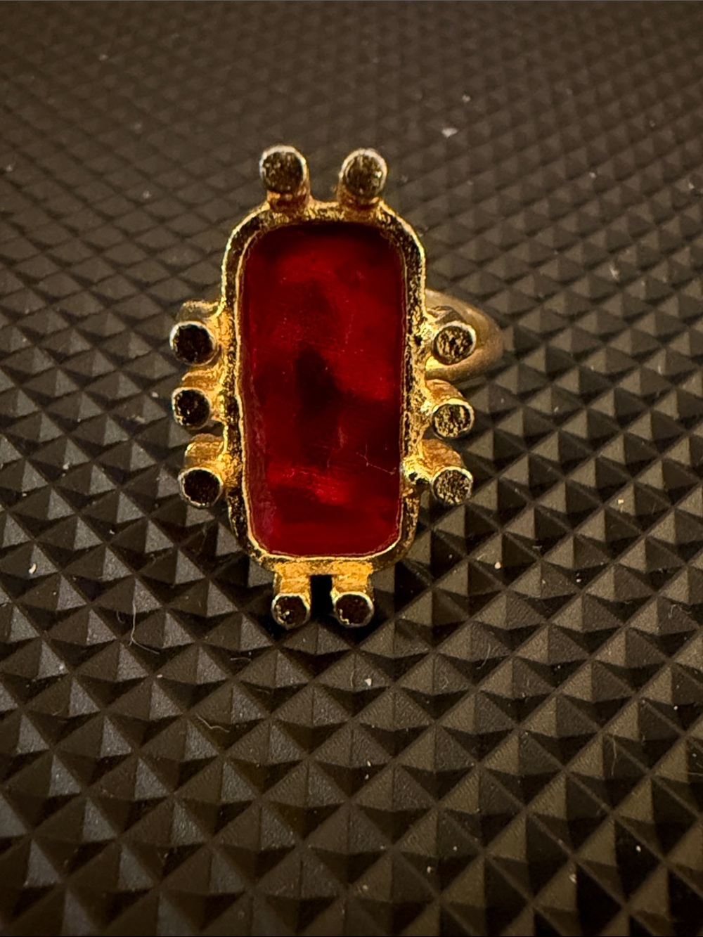 Gold-Tone Red Glass Statement Ring - Women's Jewelry